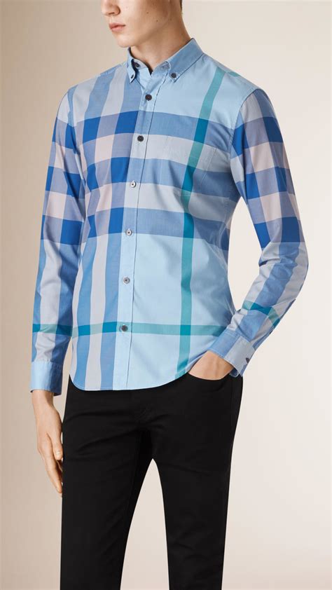 burberry shirt light blue|blue burberry shirt men.